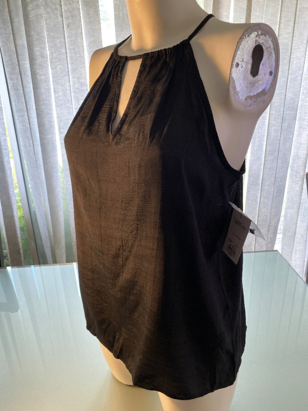 NWT NEW Nine West Black High Necked Keyhole Top Sleeveless S Small Party Club